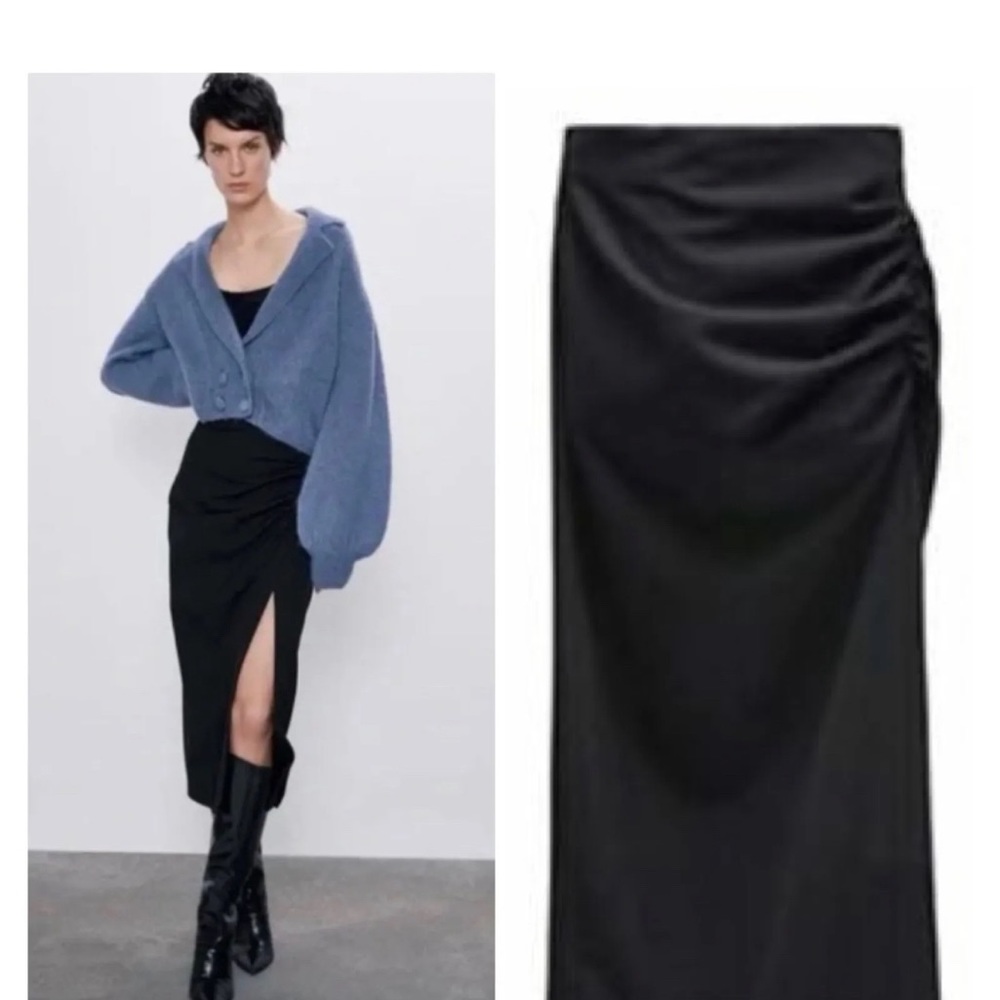 Zara side ruched midi skirt nwt back small